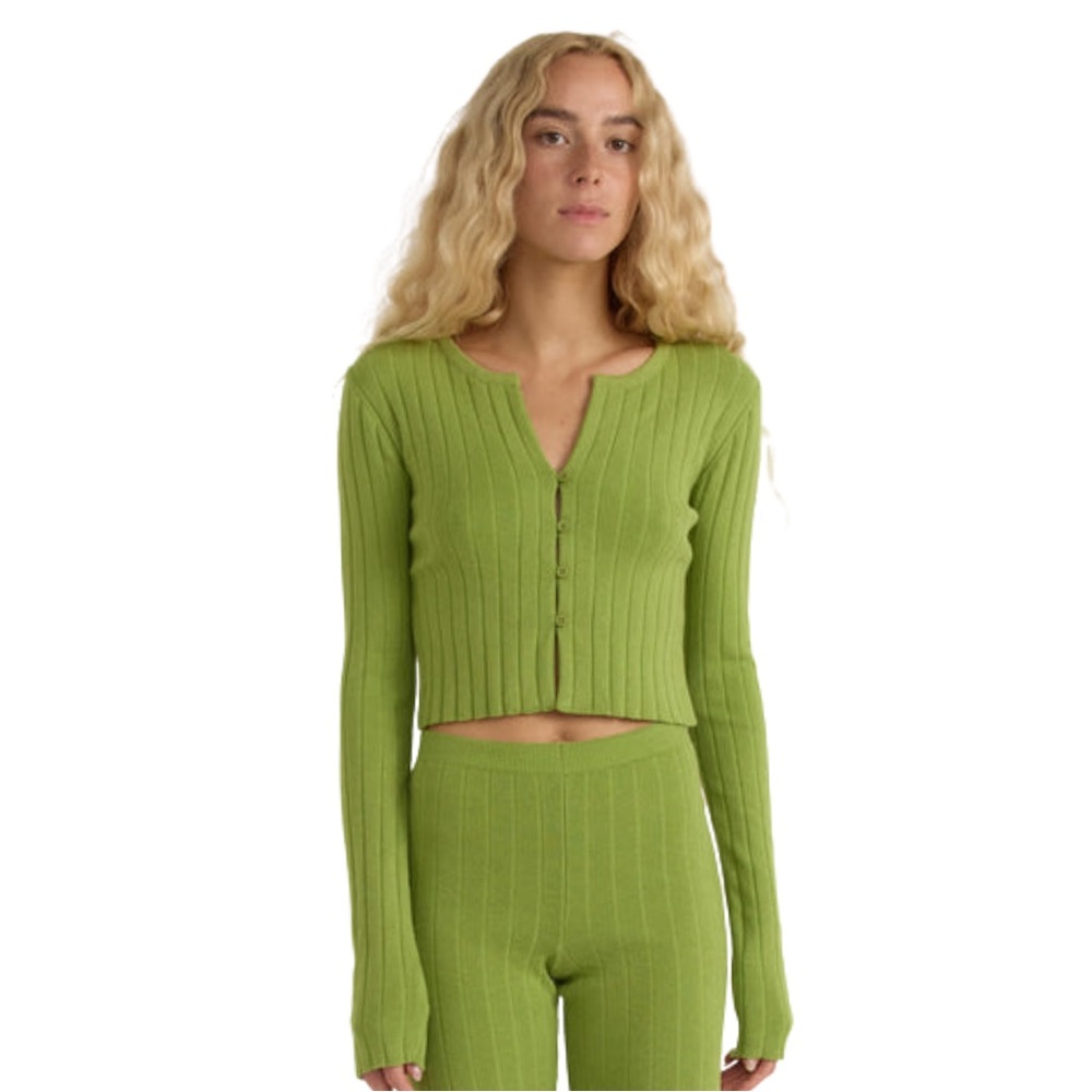 Organic Basics Lime Green Ribbed Button Cardigan - Picture 4 of 9